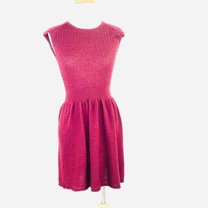 5/48 Saks Fifth Ave Skater Dress Wool Blend Maroon Wine Knit Dress NWOT Small